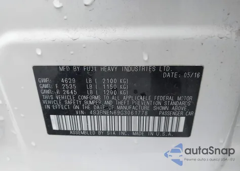 2016 Subaru Legacy 3.6R Limited z USA, uszkodzony, nr VIN 4S3BNEN69G3061778